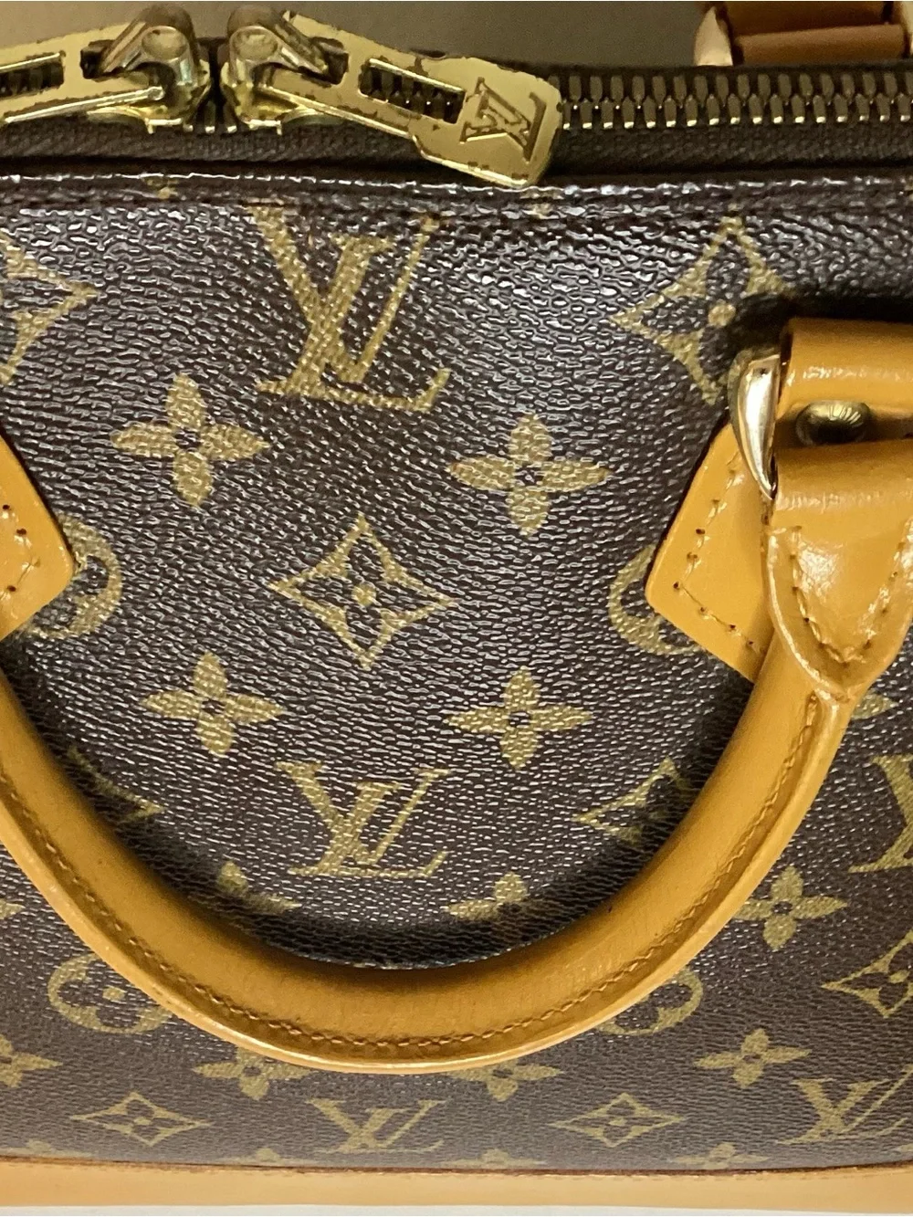 Louis Vuitton Brown Monogram Satchel with Tan Handles